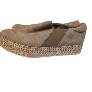 Vince. 8.5M Espadrille Slip On Shoes, Taupe Faux Suede, Jute Trim Quiet Luxury